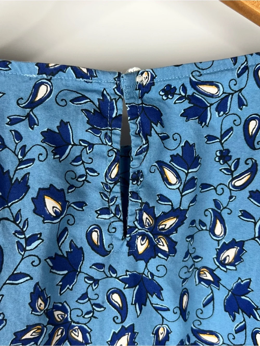 J. Crew Floral Paisley Printed Smocked Cuff Poplin Blouse Blue 2024 Size L